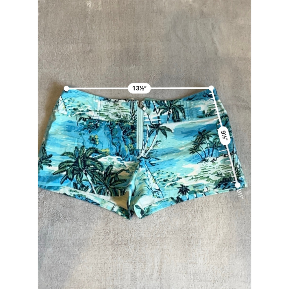 VTG EXPRESS Blue Green Palm Tree low rise Shorts Juniors 3 - Picture 4 of 8